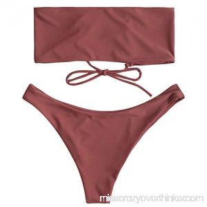 MEKUE Strapless Bikini Women's Sexy Lace up Bandeau Bikini Set Off Shoulder High Cut Bottom Two Piece Swimsuit Red Brown B07GJT6YXM